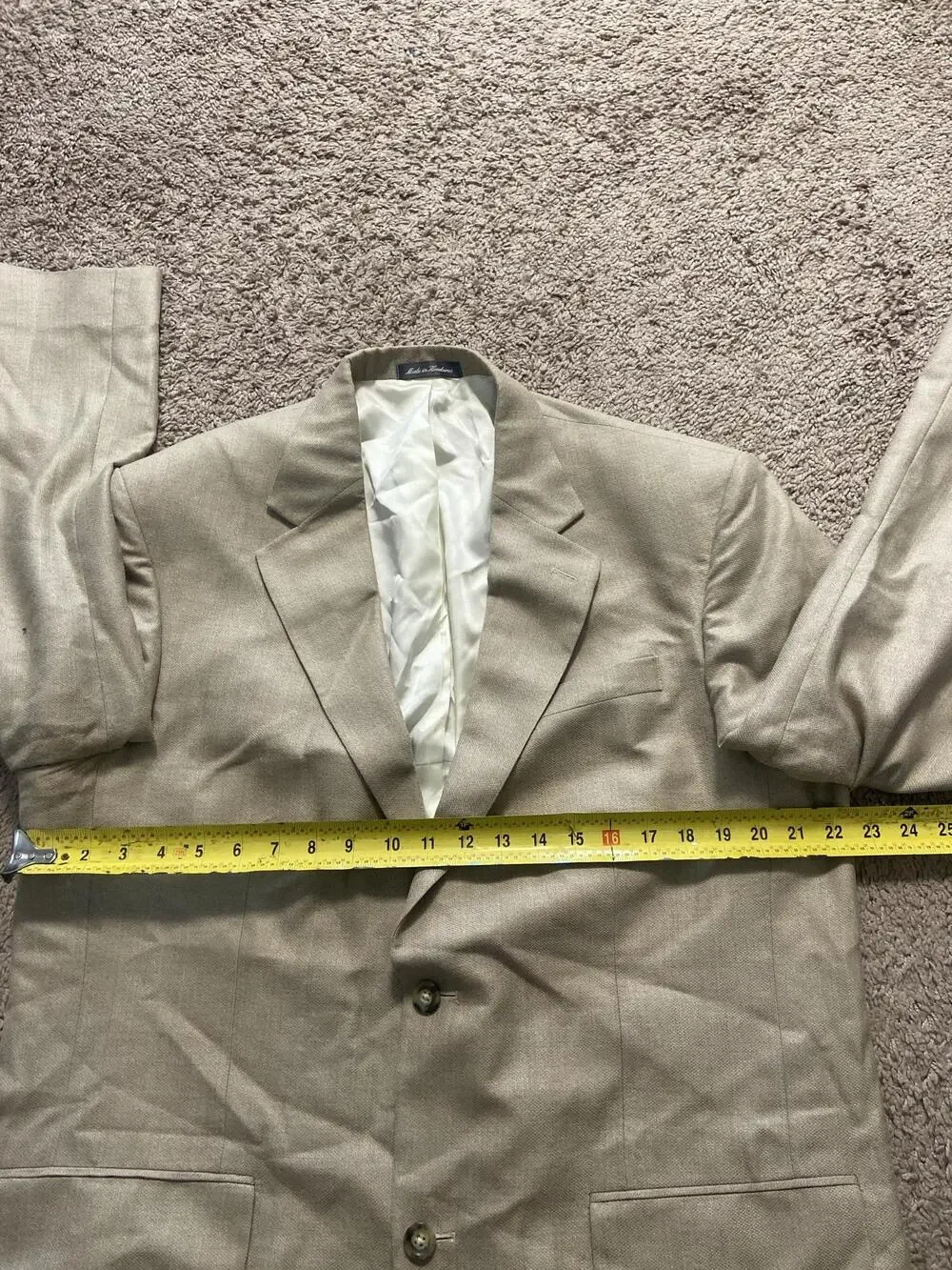 Oscar De La Renta Suit Jacket Mens 44 Long Beige Silk Wool Notch Lapel